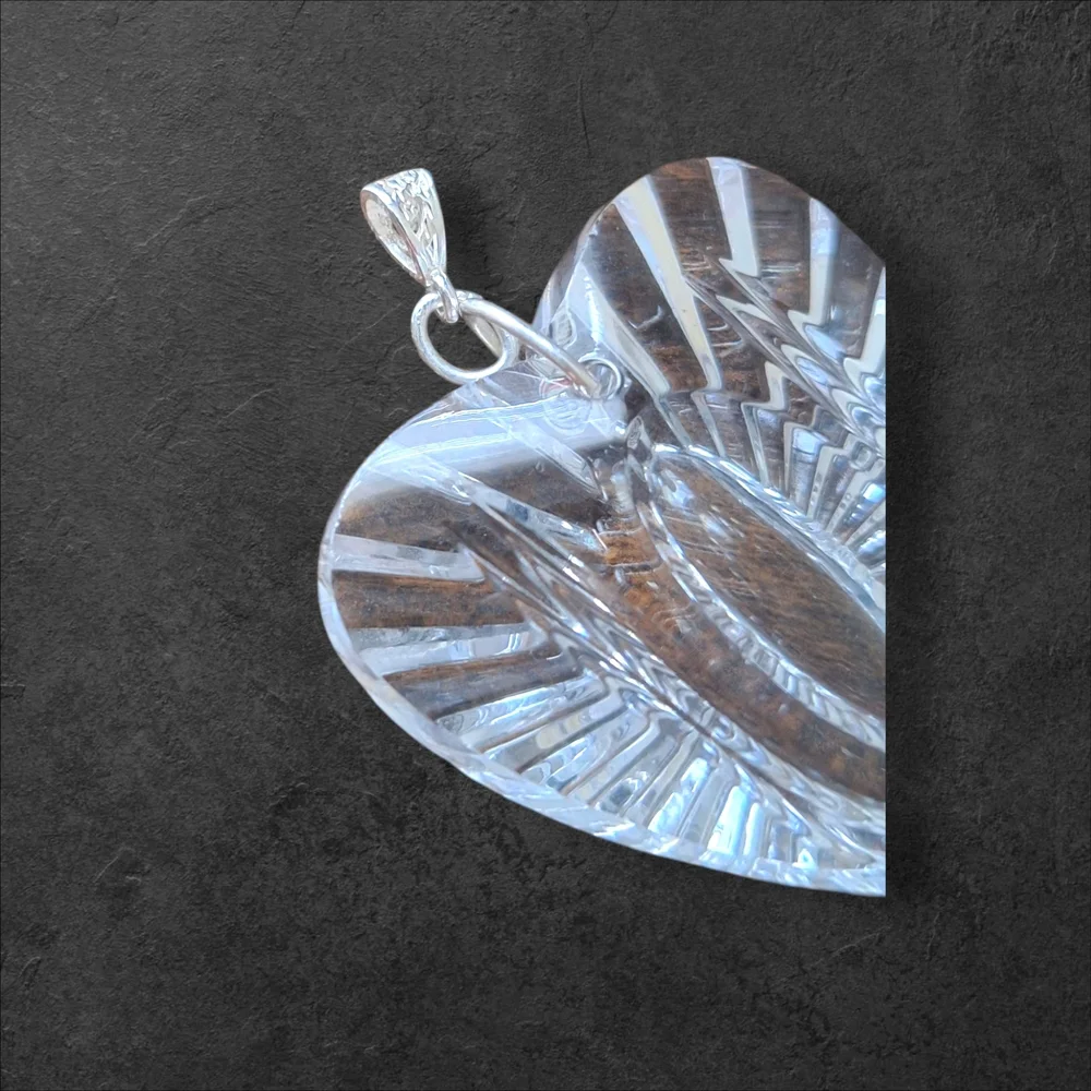 Waterford Crystal Heart Necklace - Clear 2" 24.58 Grams .925 STERLING SILVER - Picture 4 of 6